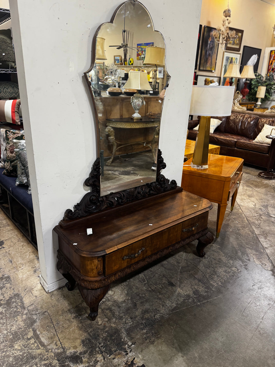 Carved Wood Dresser with Mirror
