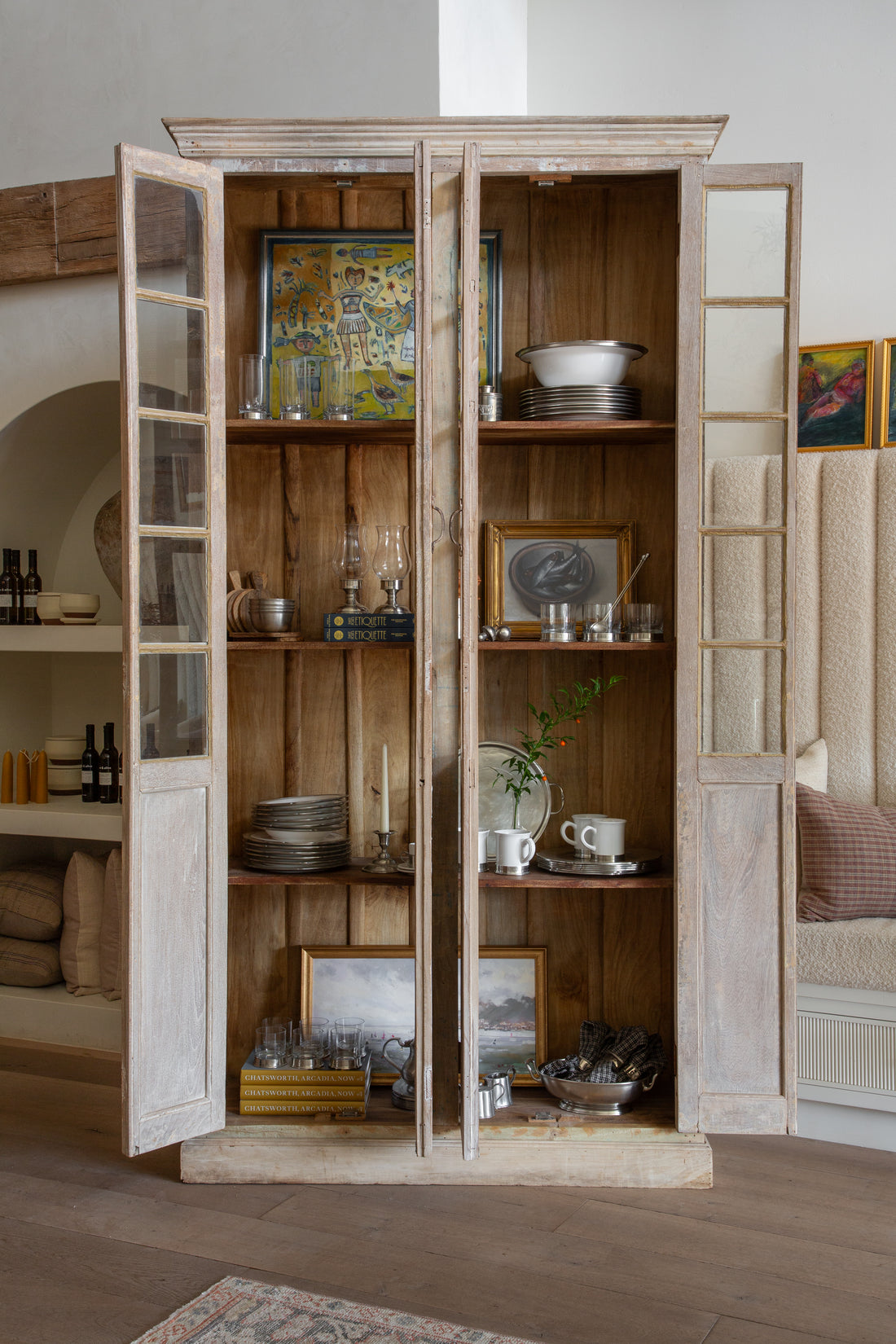 White Wash Long Door Cabinet