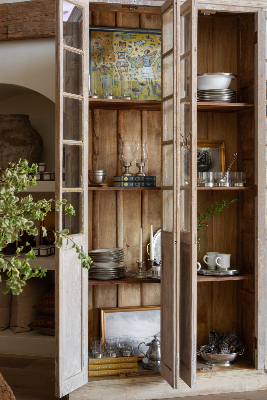 White Wash Long Door Cabinet