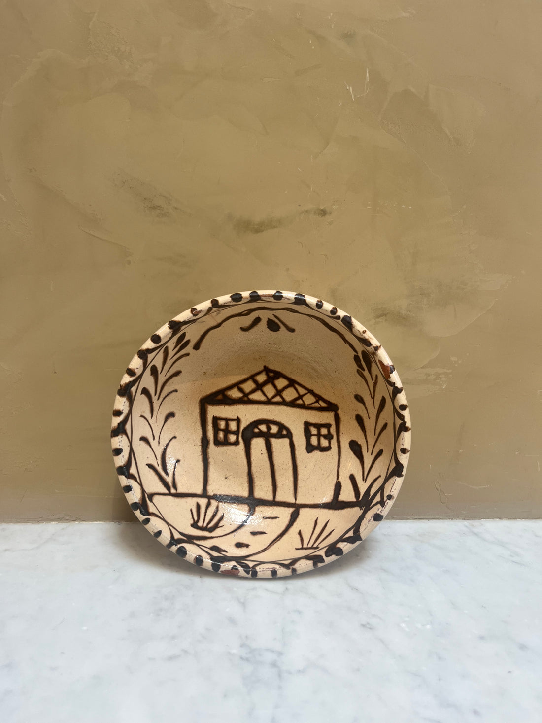 Vintage Mexican Bowl with House