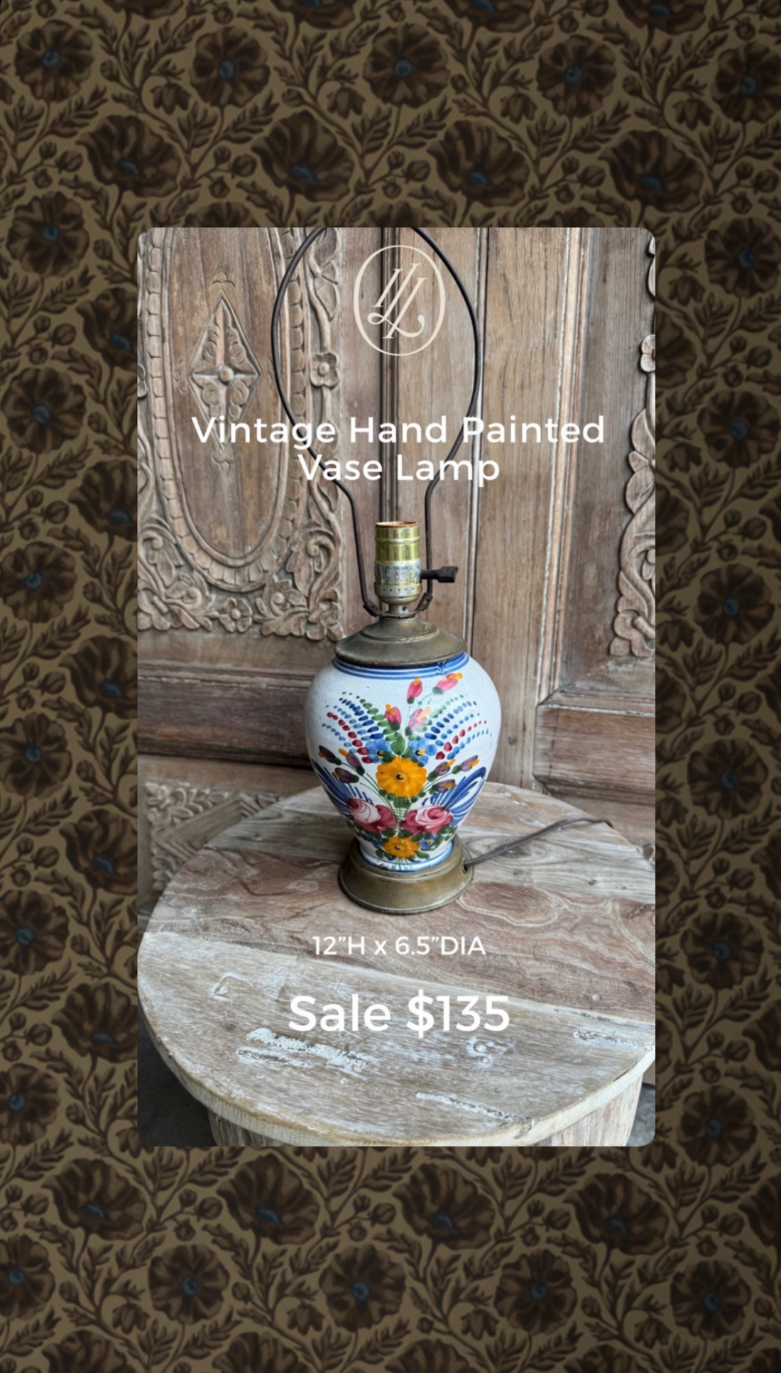 Vintage Hand Painted Vase Lamp
