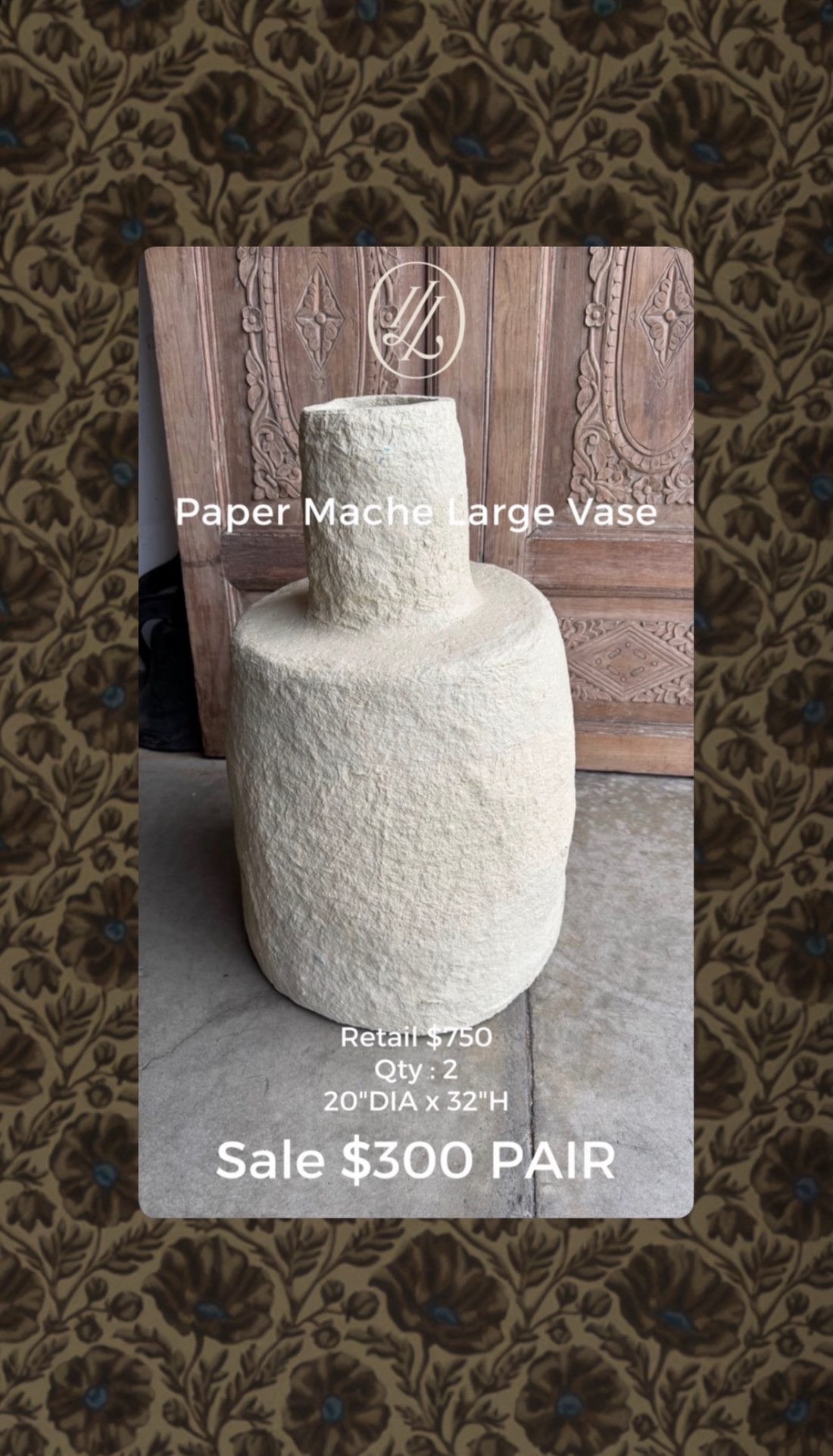 Paper Mache Large Vase - Pair