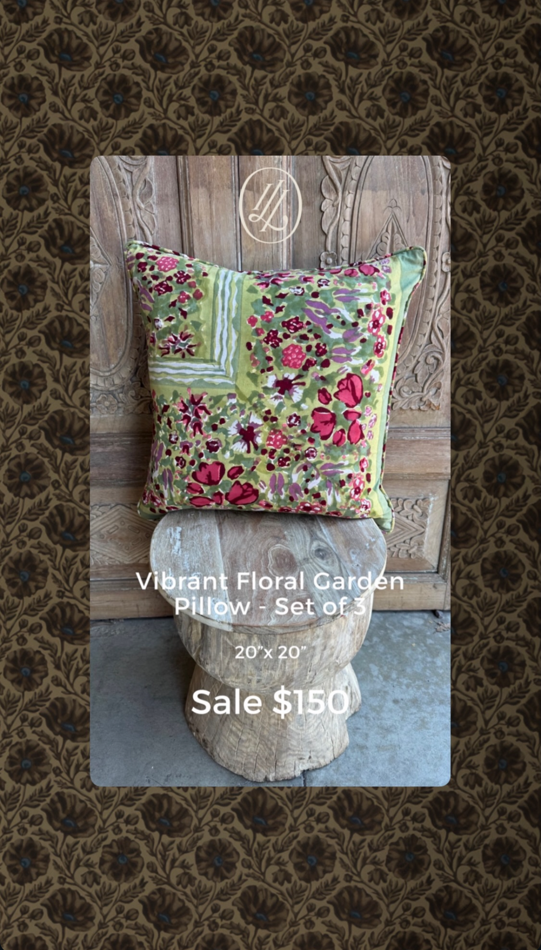 Bright Painted Flower Pillow - Set of 3