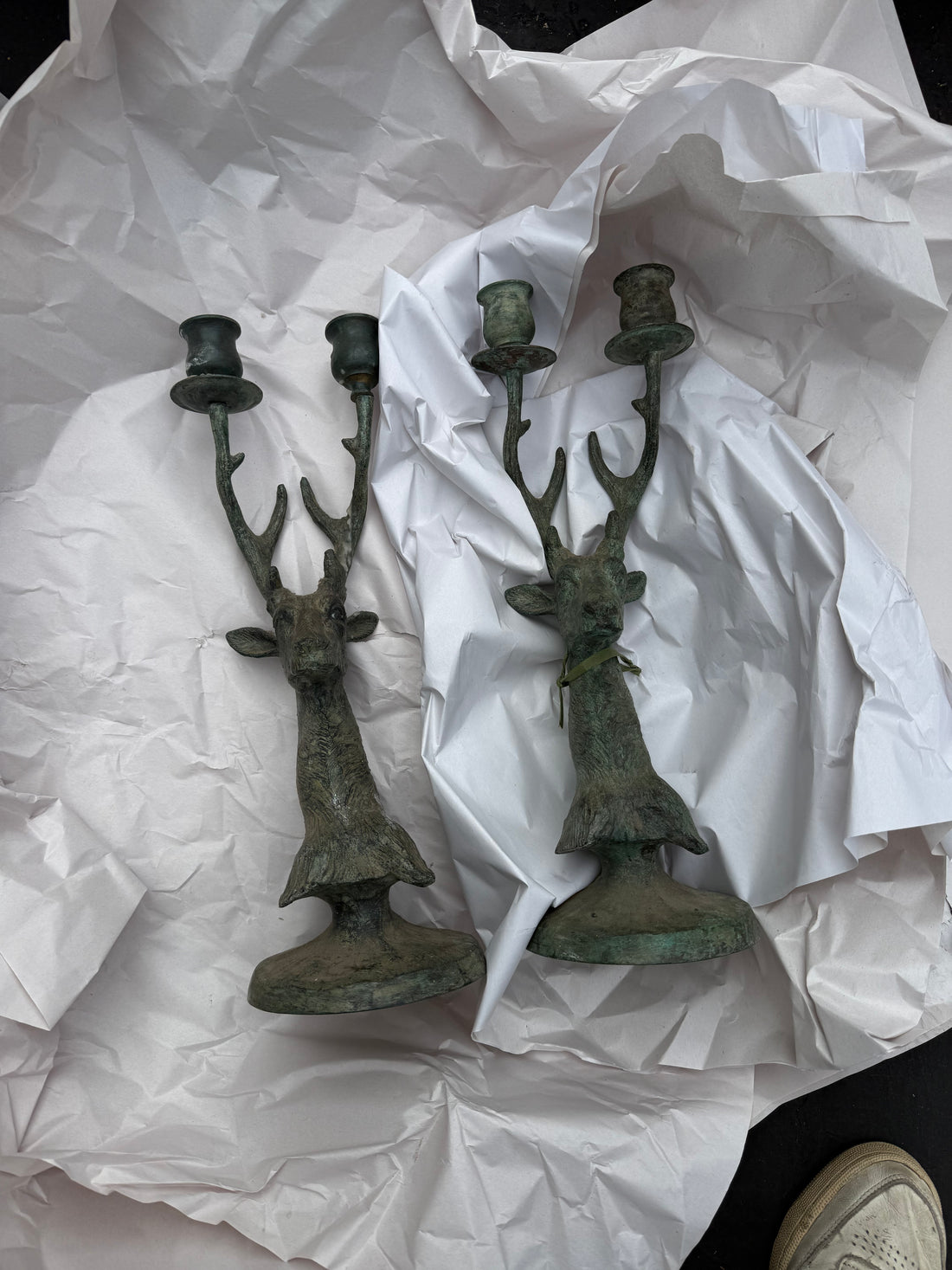Pair of Patina Brass Deer Candle Holder