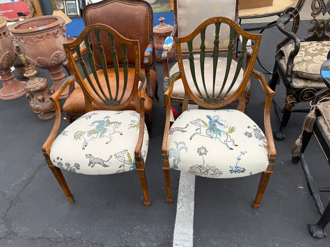 Pair of Carved Chairs Hand Painted Arms