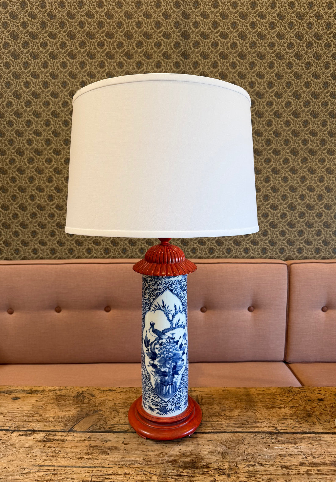 Vintage Chinese Lamp Red & Blue