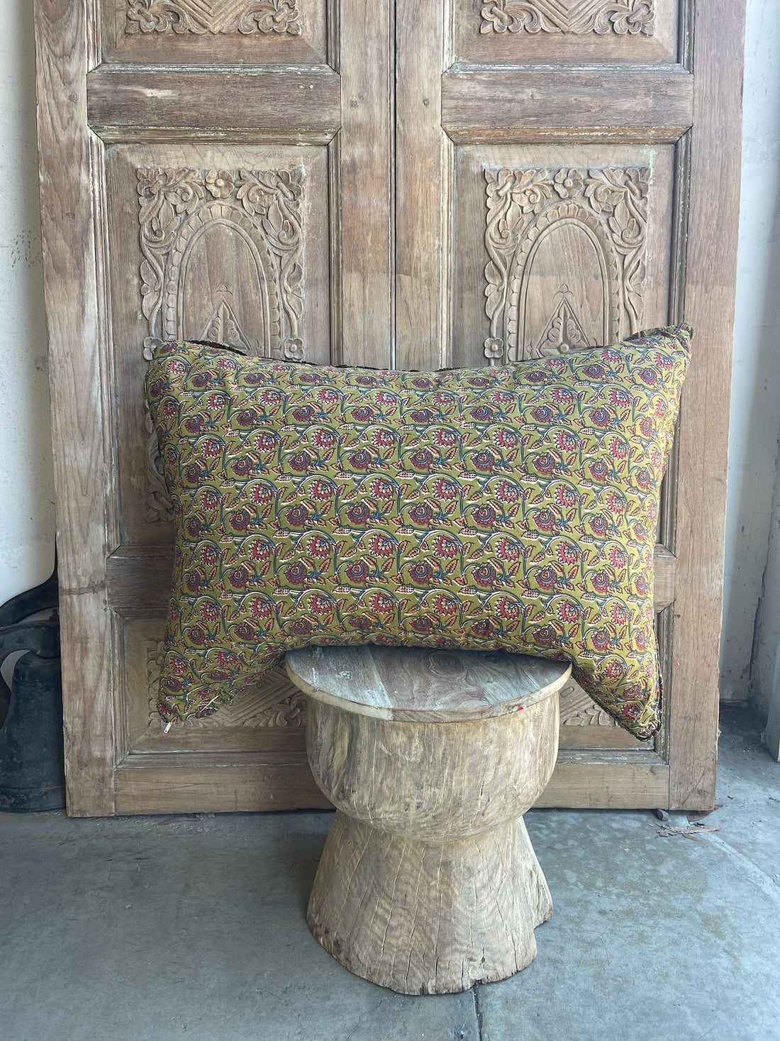 Green and Red Decal Block Print Pillow