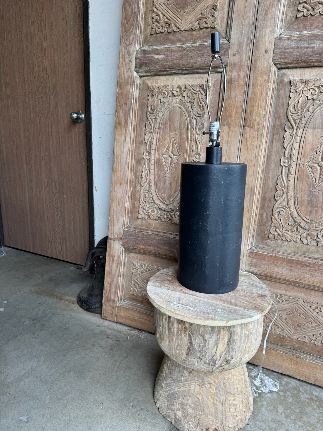 Distressed Black Table Lamp - Pair