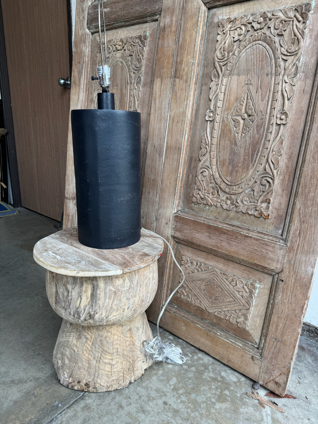 Distressed Black Table Lamp - Pair