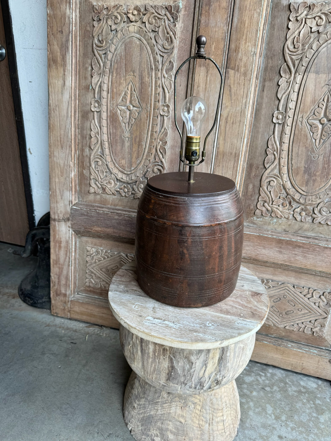 Vintage Wood Barrel Lamp