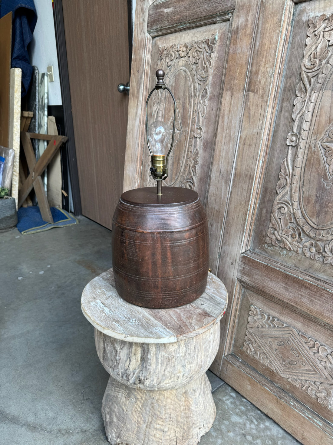 Vintage Wood Barrel Lamp