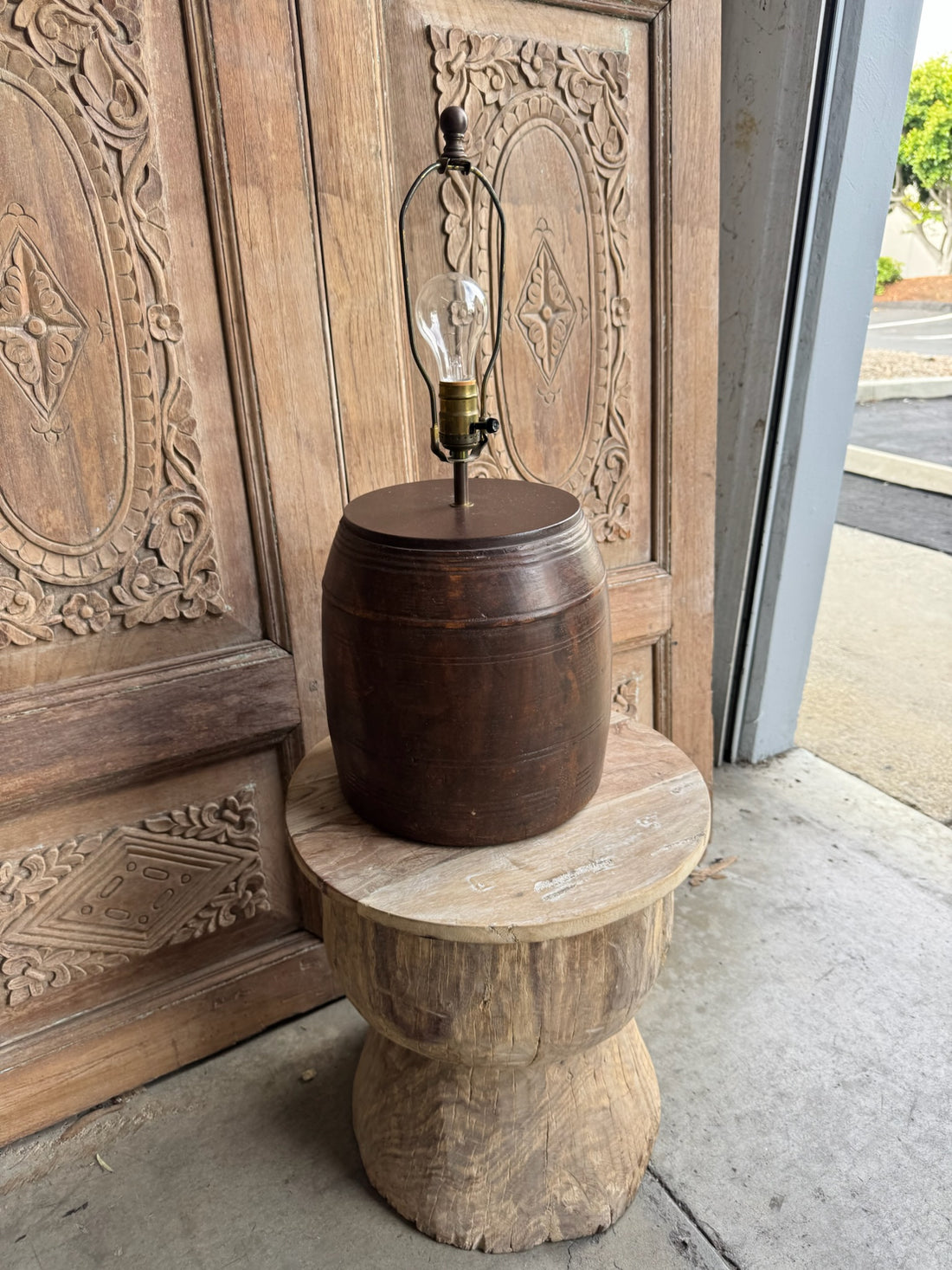 Vintage Wood Barrel Lamp