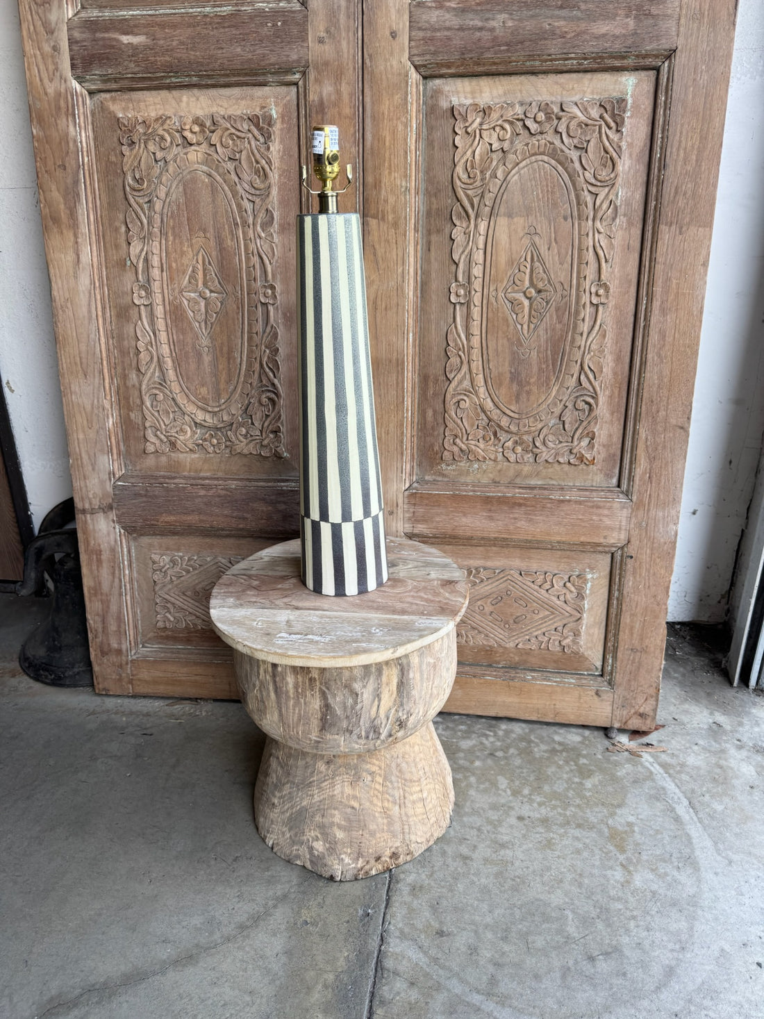 Porcelain Black and Cream Striped Lamp