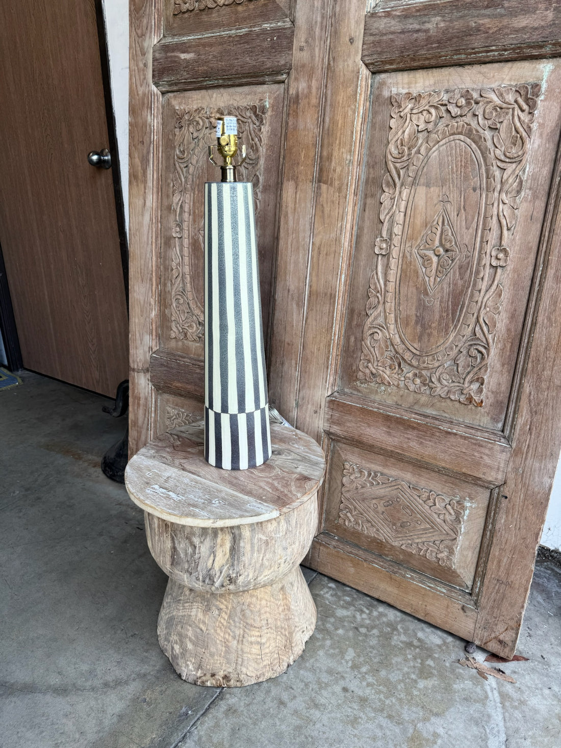 Porcelain Black and Cream Striped Lamp