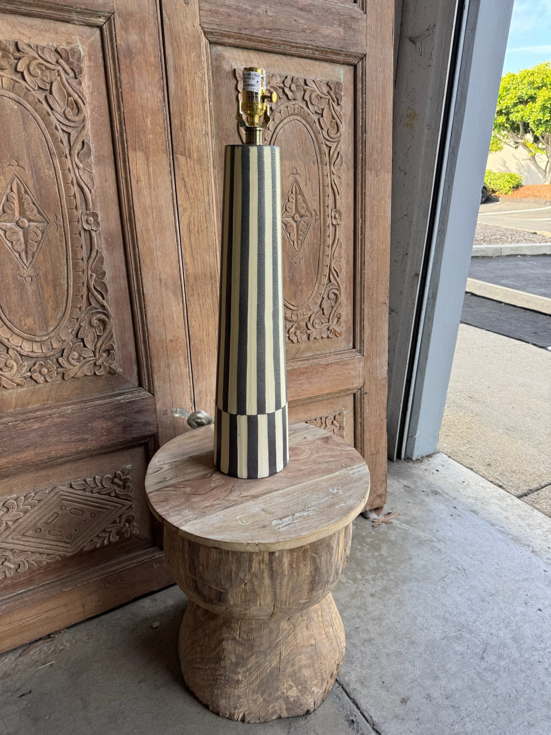 Porcelain Black and Cream Striped Lamp