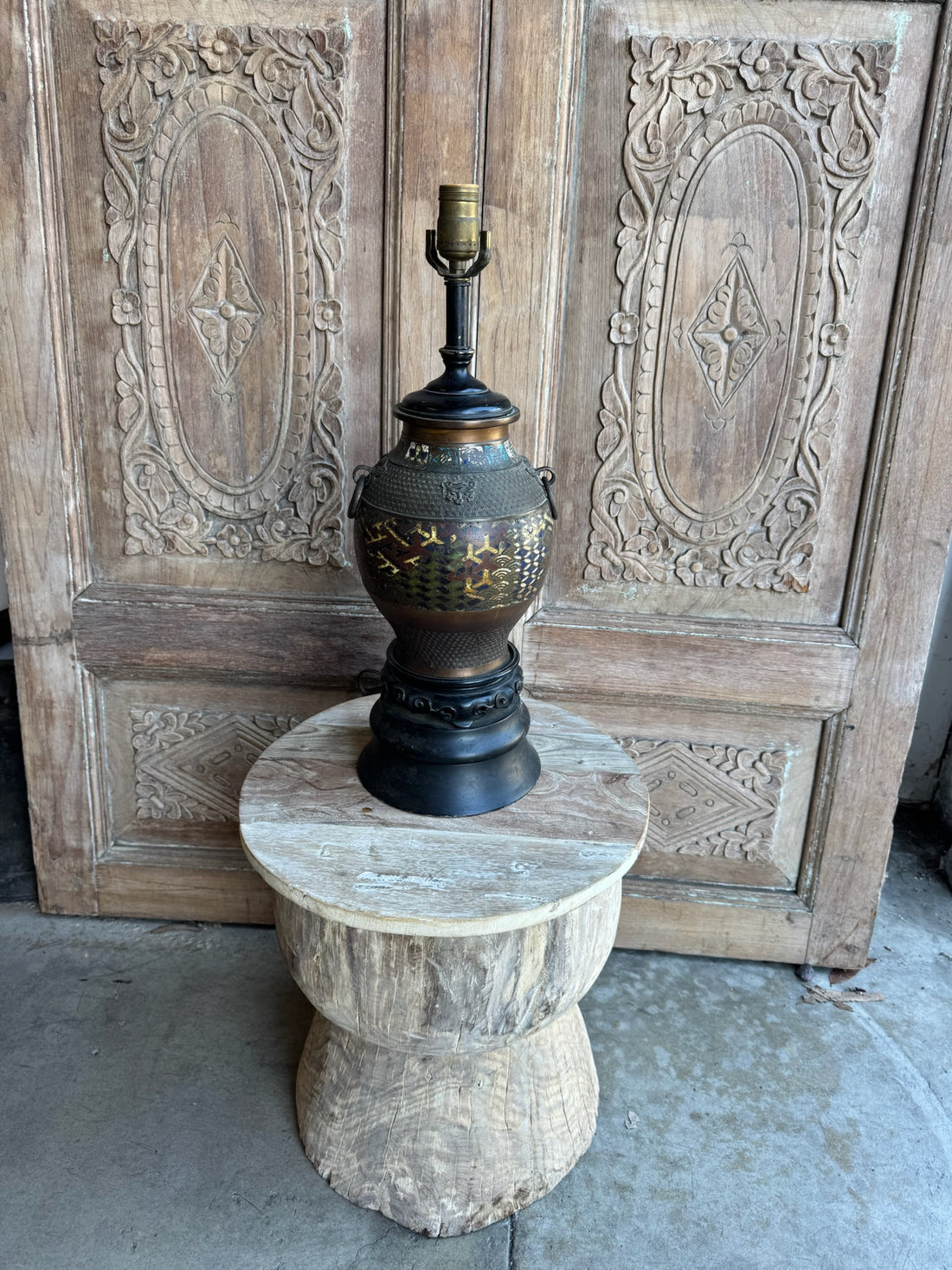 Japanese Bronze Cloisonne Table Lamp