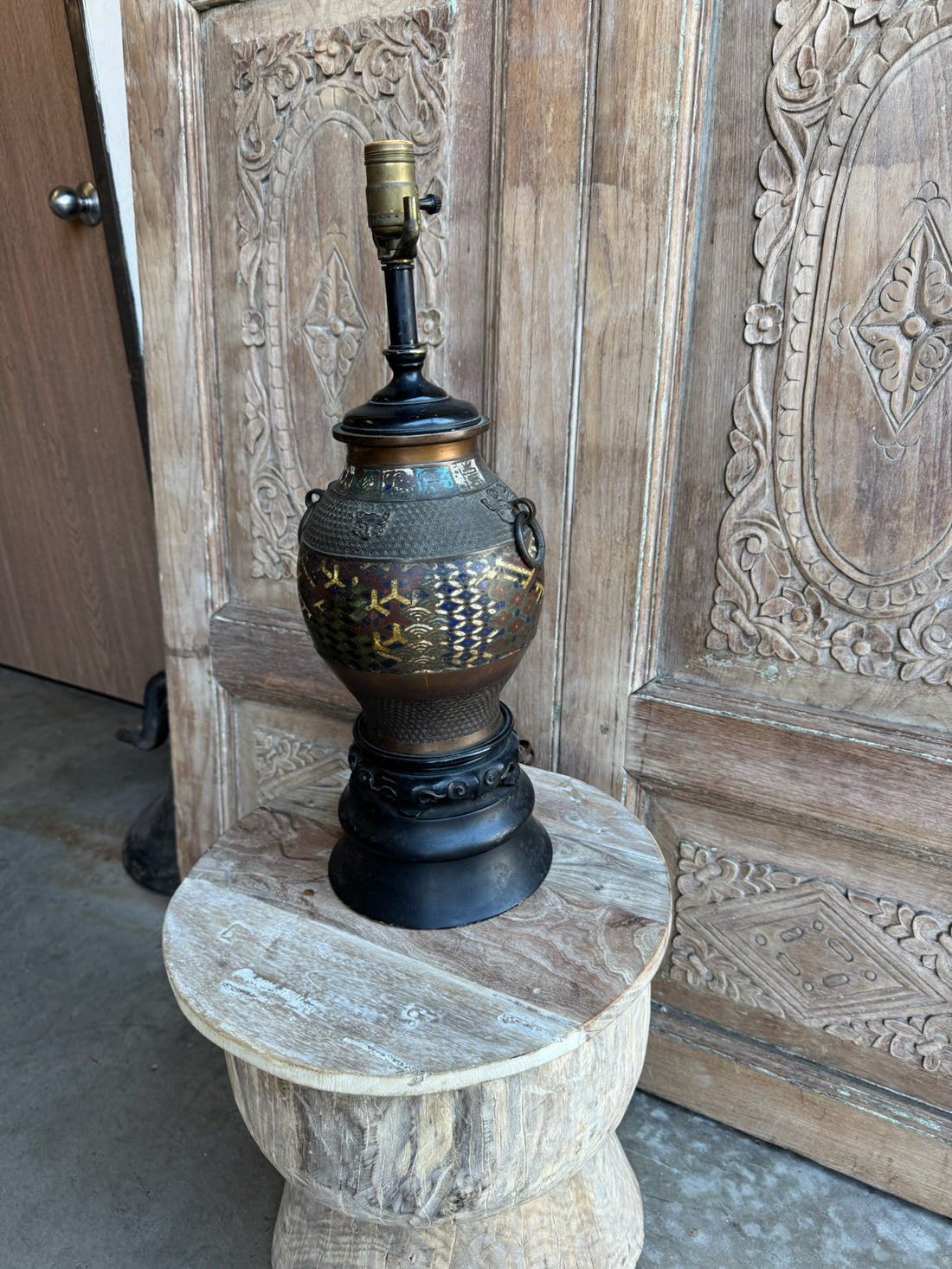 Japanese Bronze Cloisonne Table Lamp