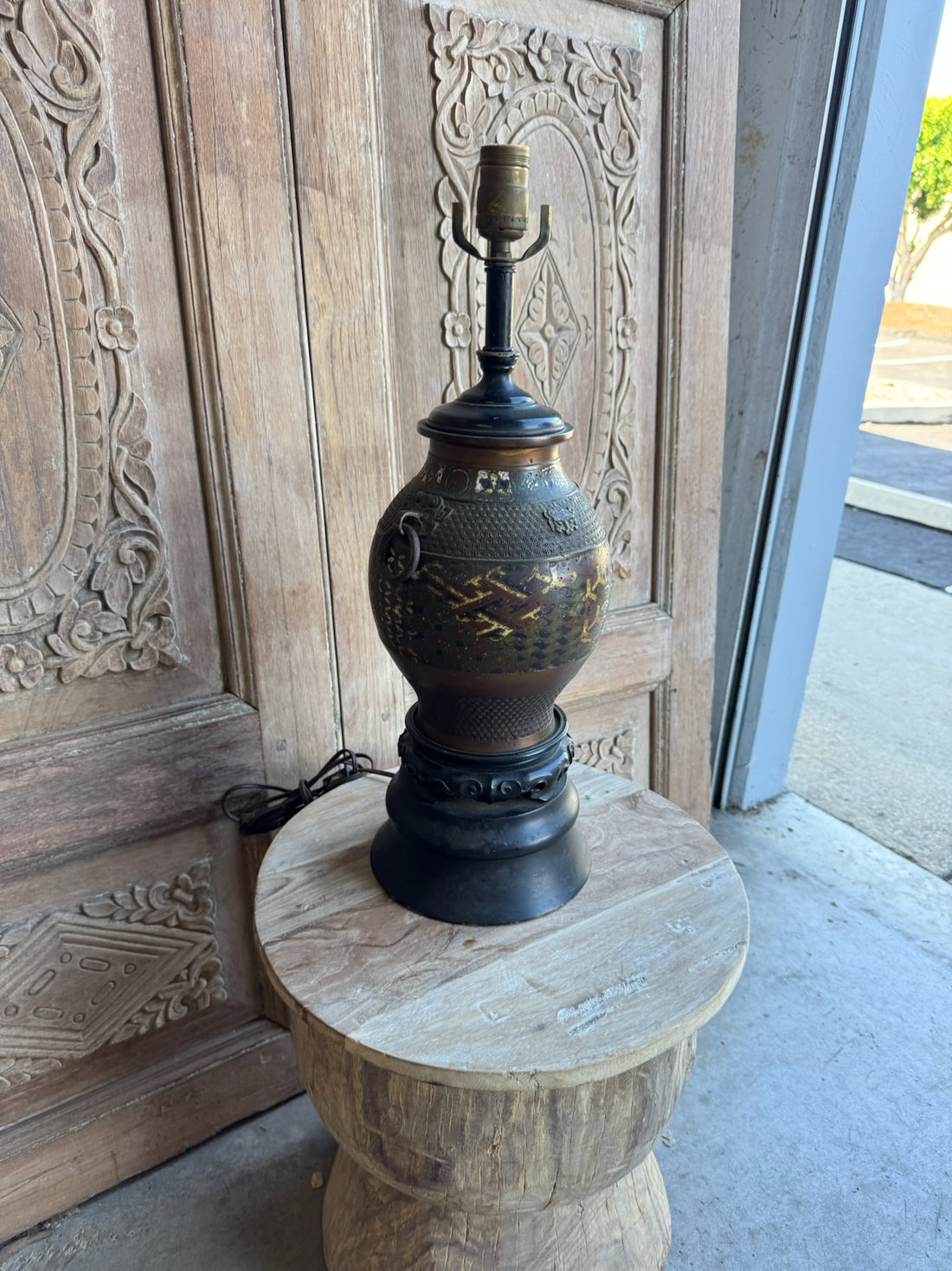 Japanese Bronze Cloisonne Table Lamp