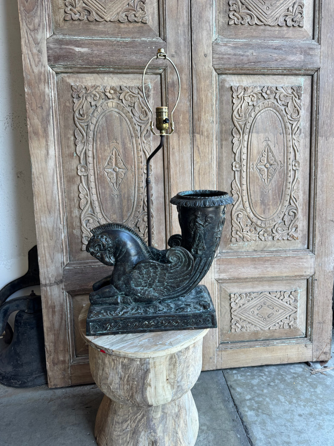 Vintage Bronze Pegasus Lamps - Pair