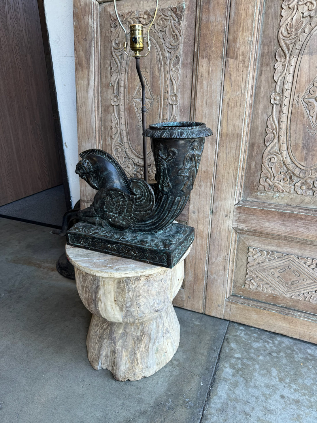 Vintage Bronze Pegasus Lamps - Pair