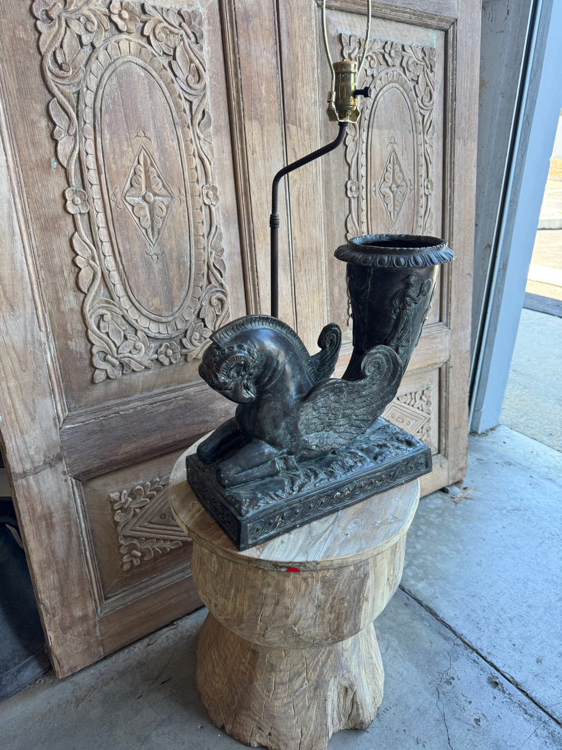 Vintage Bronze Pegasus Lamps - Pair