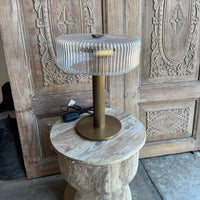 Ribbed Faceted Glass Shade with Antique Brass Finish