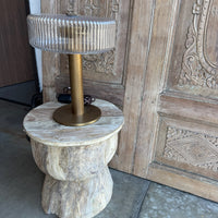 Ribbed Faceted Glass Shade with Antique Brass Finish