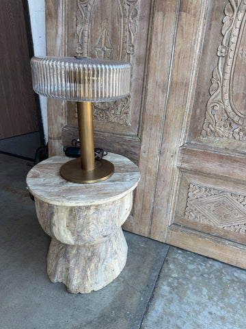 Ribbed Faceted Glass Shade with Antique Brass Finish