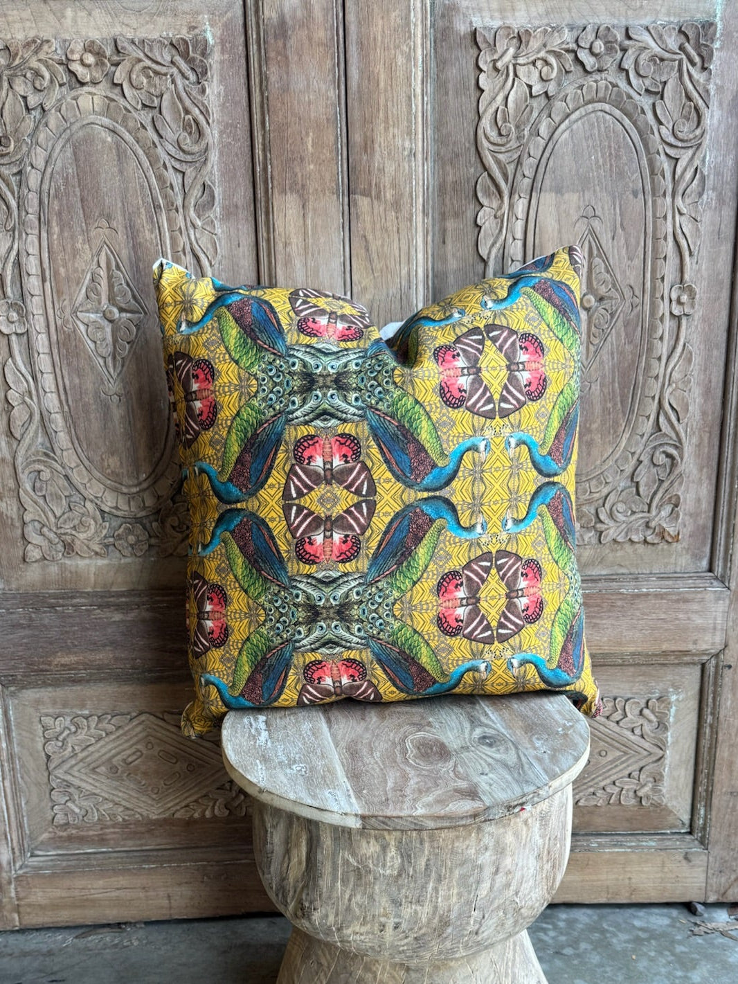 Block Print Peacock Pillow