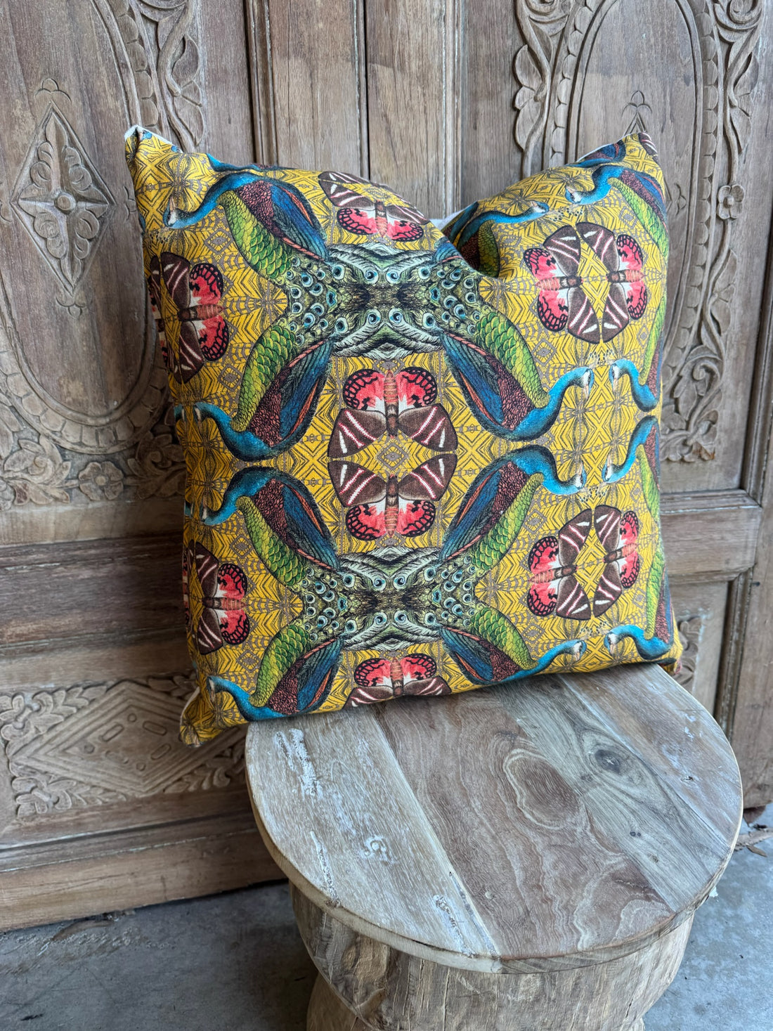 Block Print Peacock Pillow
