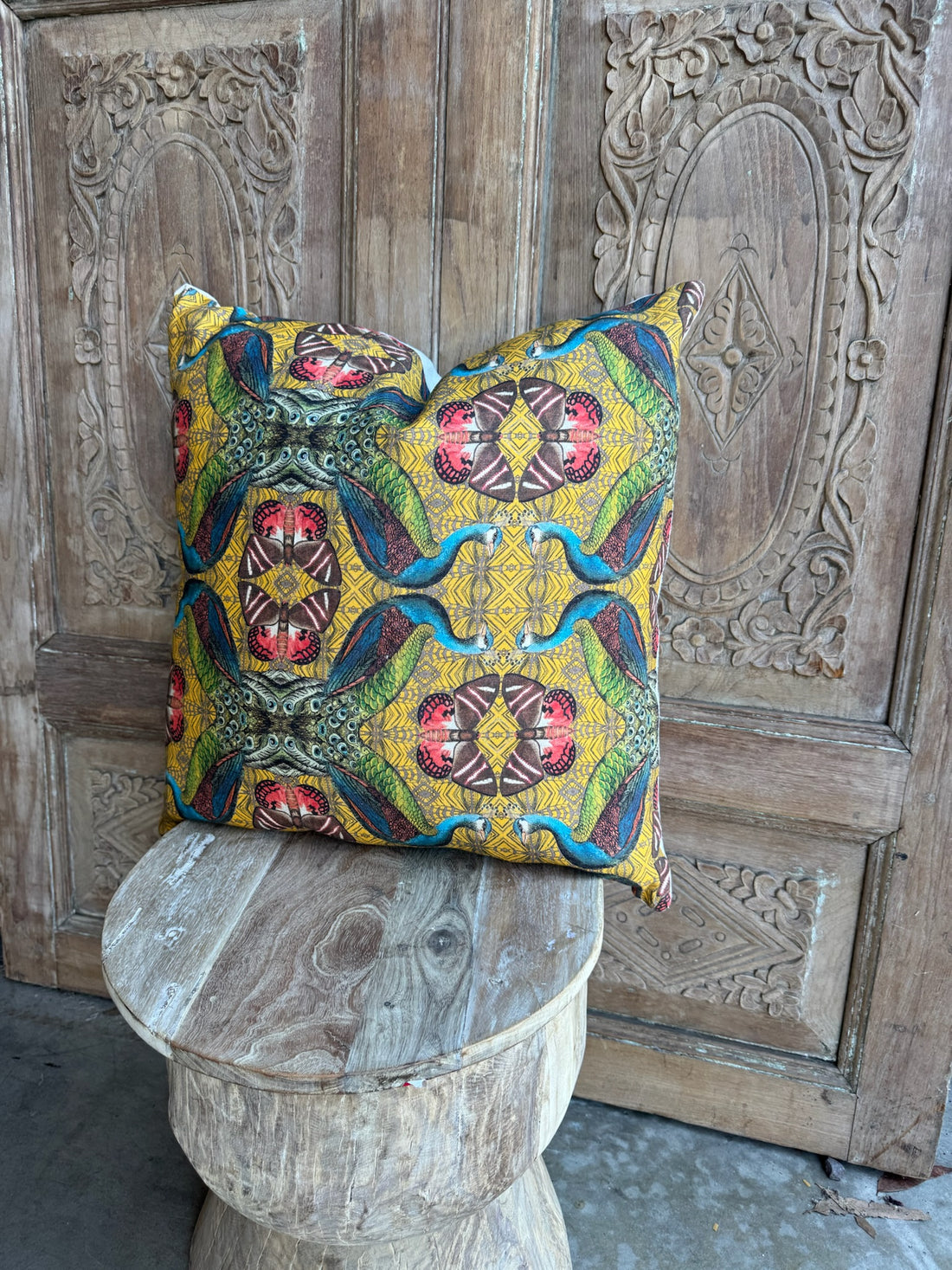 Block Print Peacock Pillow