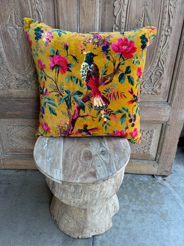 Vibrant Bird Scene Velvet Pillow