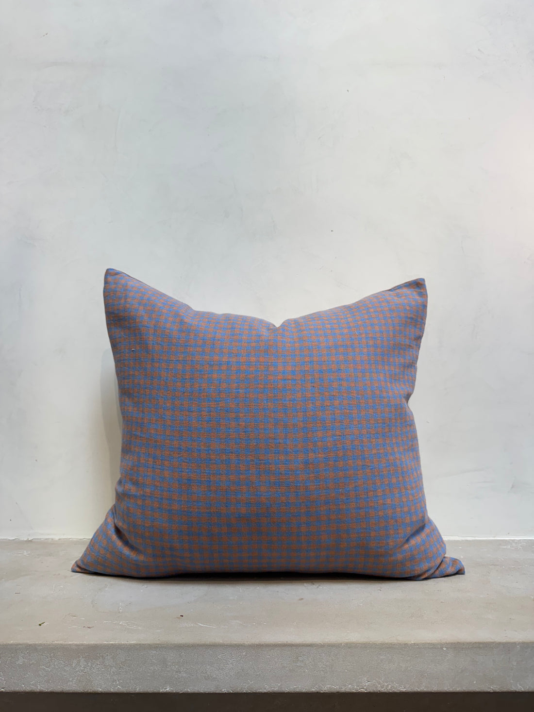 Handmade Blue and Orange Check Pillow