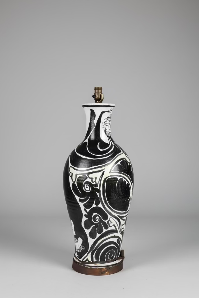 Hand Painted Black and White Lamp