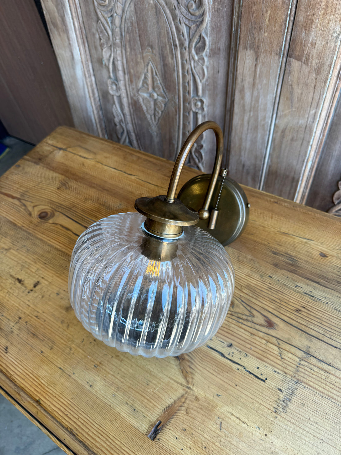 Ribbed Glass Aged Brass Sconce