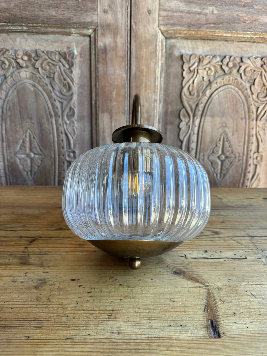 Ribbed Glass Aged Brass Sconce