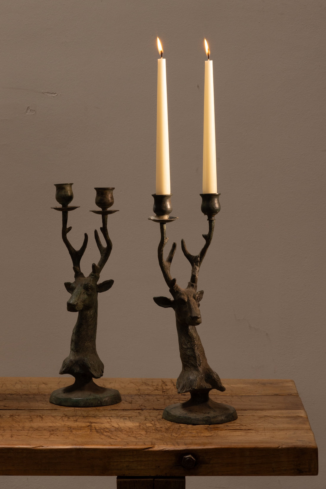 Pair of Patina Brass Deer Candle Holder