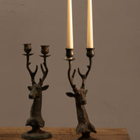Pair of Patina Brass Deer Candle Holder