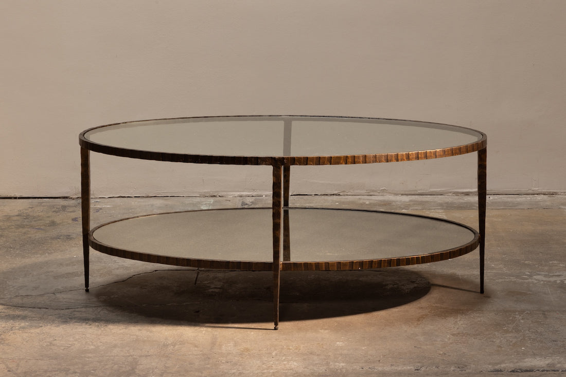 Oval Glass & Iron Coffee Table