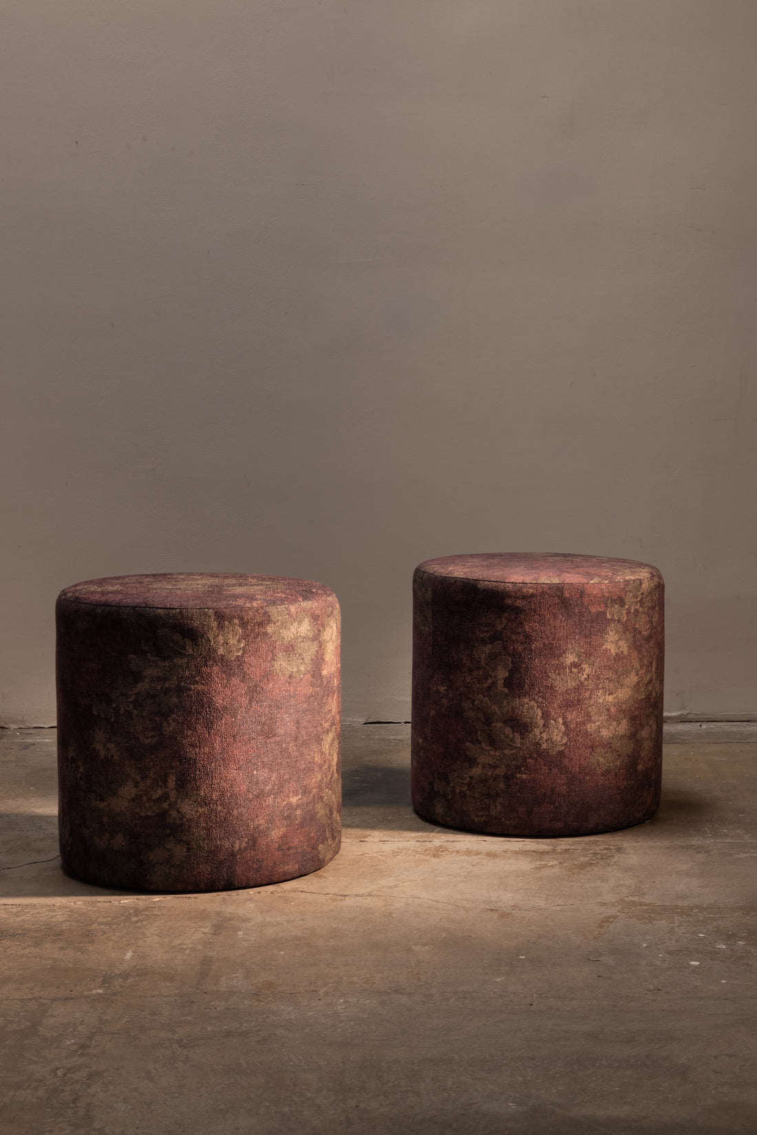 Pair of Plum Round Ottomans