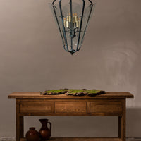 Patinated Iron & Glass Lantern Chandelier