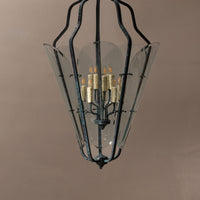 Patinated Iron & Glass Lantern Chandelier