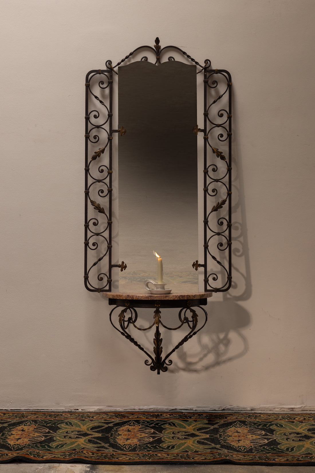 Wrought Iron Mirror with Marble Console
