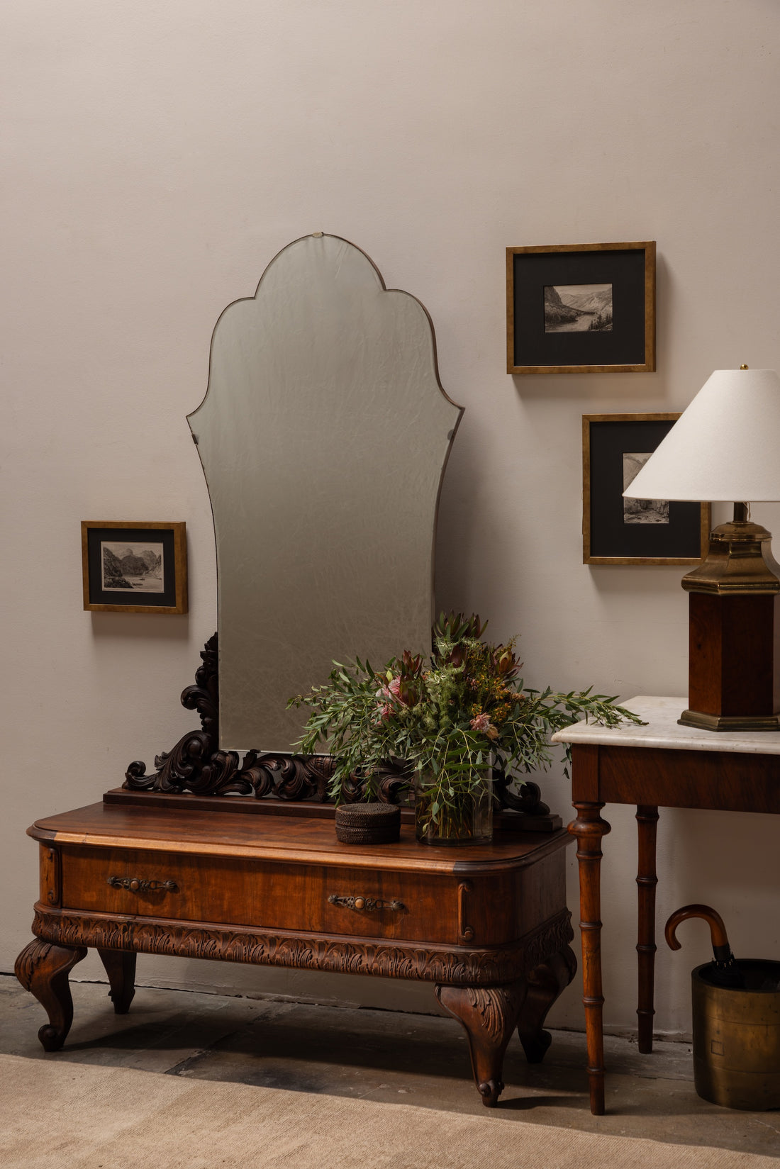 Carved Wood Console with Mirror