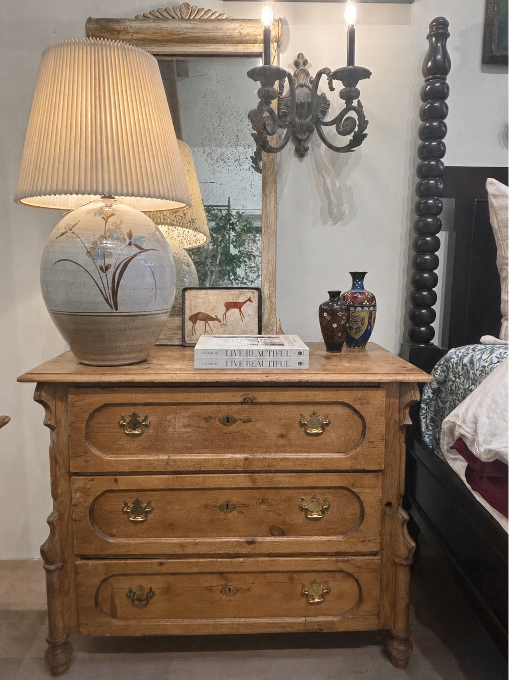 Rustic Antique Pine 3 Drawer Dresser