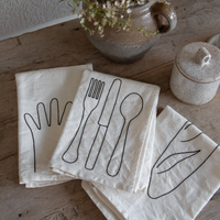 Embroidered French Linen Kitchen Towels (Set of Three)