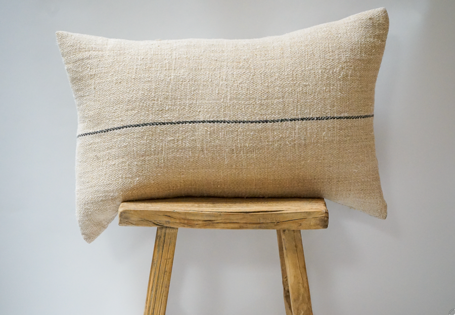 23. Handmade Hemp Stripe Lumbar Pillow- Black