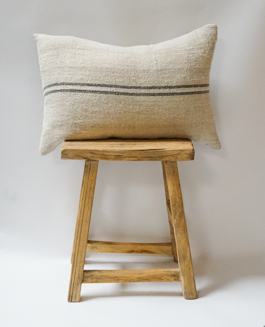 23. Handmade Hemp Stripe Lumbar Pillow- Black