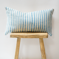 43. Handmade Vintage Blue Stripe Lumbar Pillow