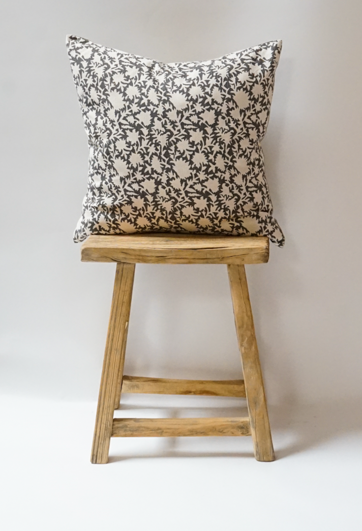 62. Handmade Grey and White Floral Pillow